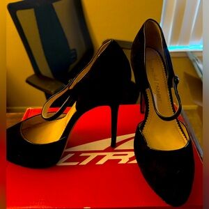 Jean-Michael Cazabat, French shoe designer, Maryjane style suede black pumps.